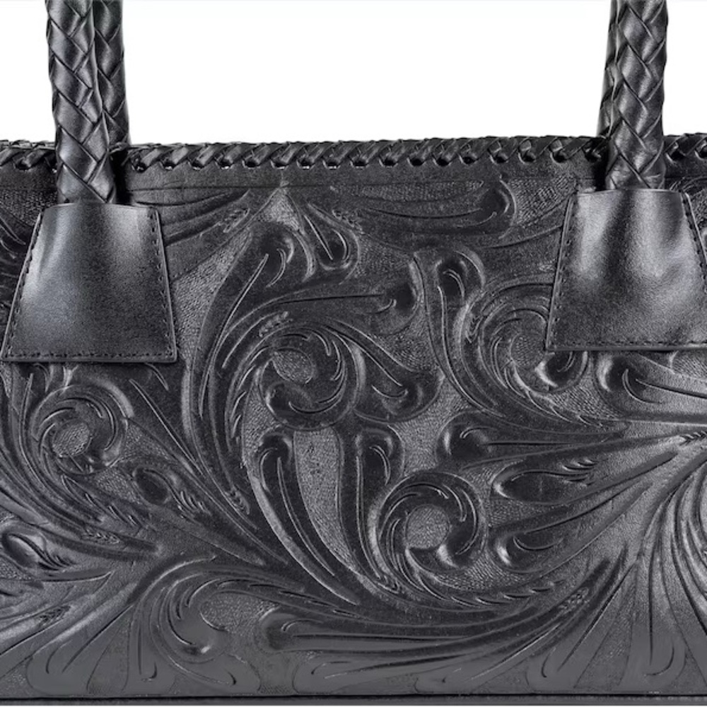 NEW genuine leather tooled handbag woven handles made in Mexico - Picture 3 of 4